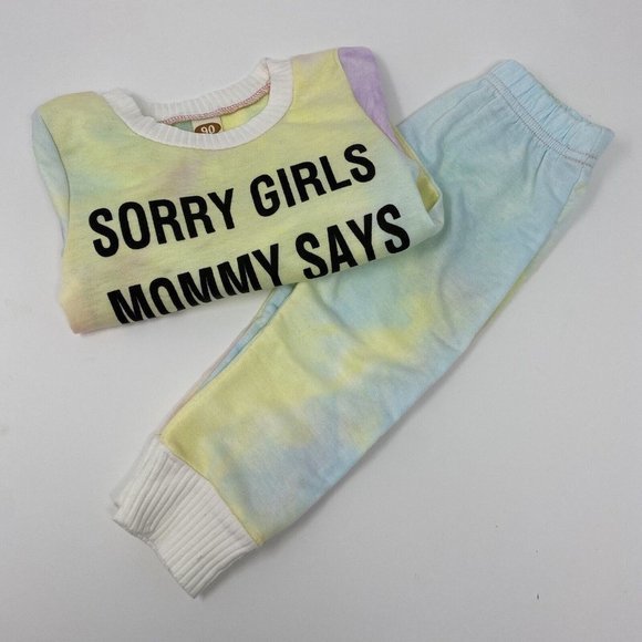 Graphic 2pc‎ Boys Tie Dye Pant Set "Sorry Girls Mommy Says No Dating" 2T(90) - Picture 3 of 4